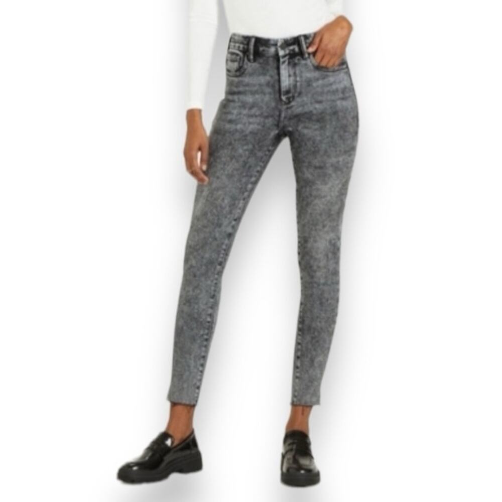 Dear John - High Rise Olivia Denim Jeans, Black Acid Wash, Raw Hem Size 29